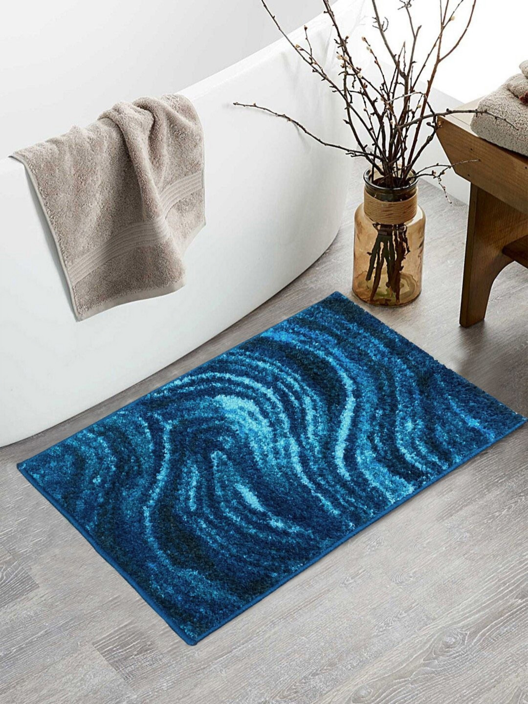 BIANCA Blue & Dark Blue Printed 1600GSM Anti-skid Bath Rugs