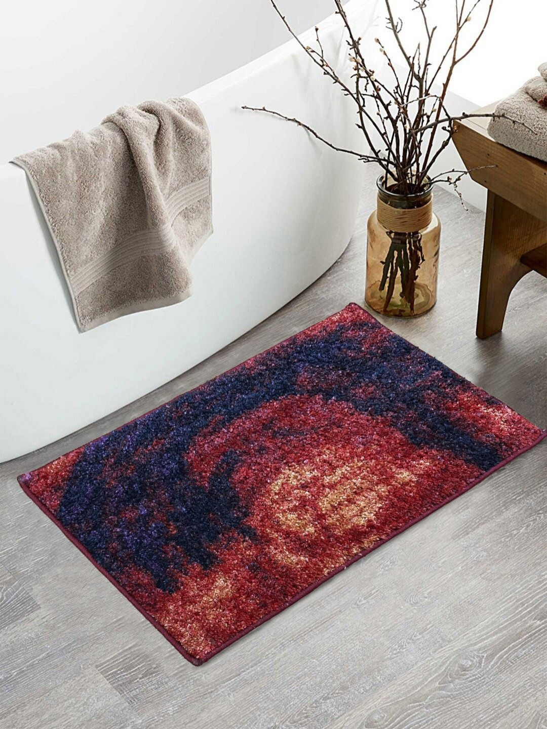 BIANCA Red & Blue Printed 1600GSM Anti-skid Bath Rugs
