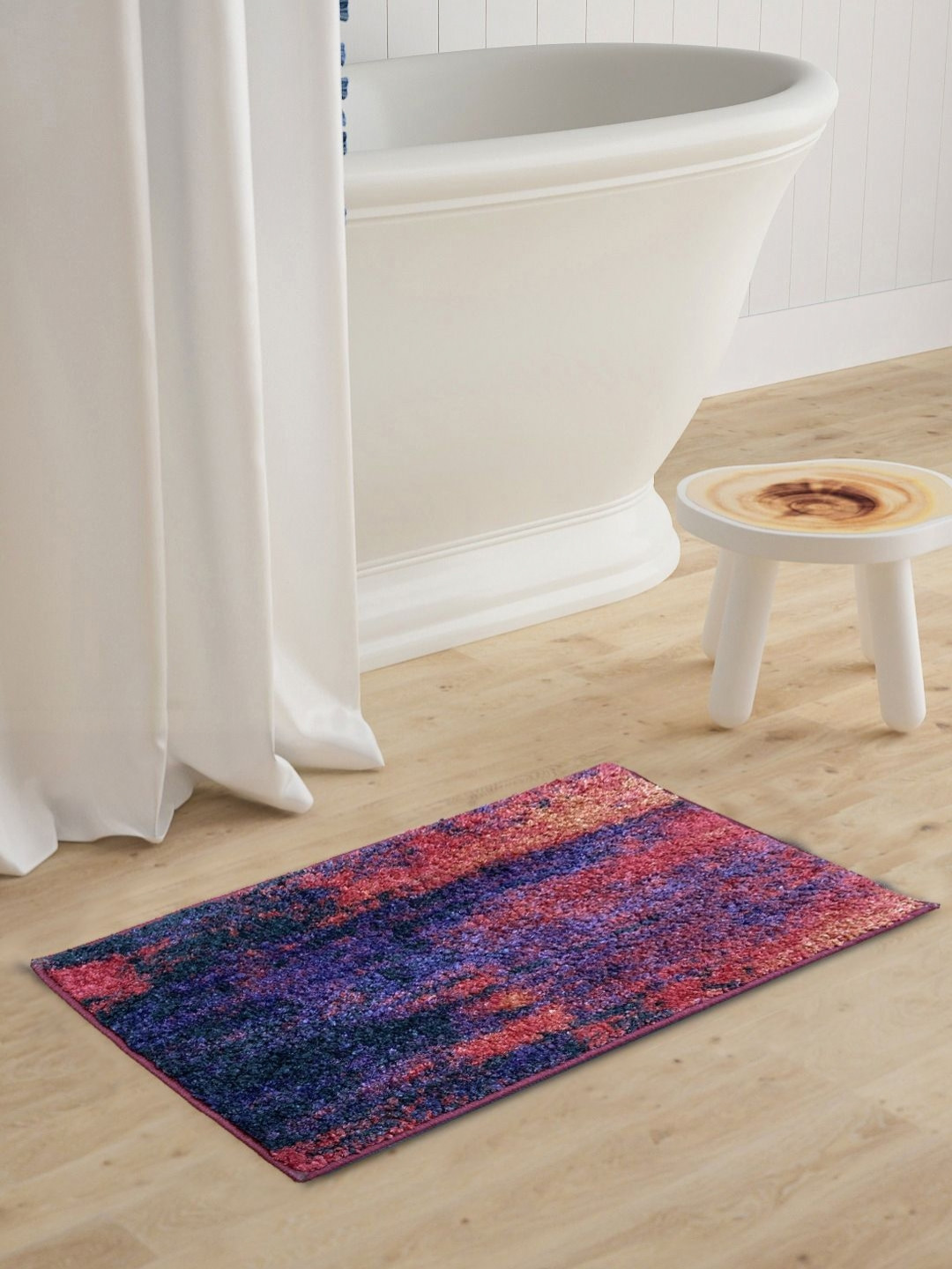 BIANCA Purple & Red Abstract Printed 1600 GSM Anti Skid Bath Rug