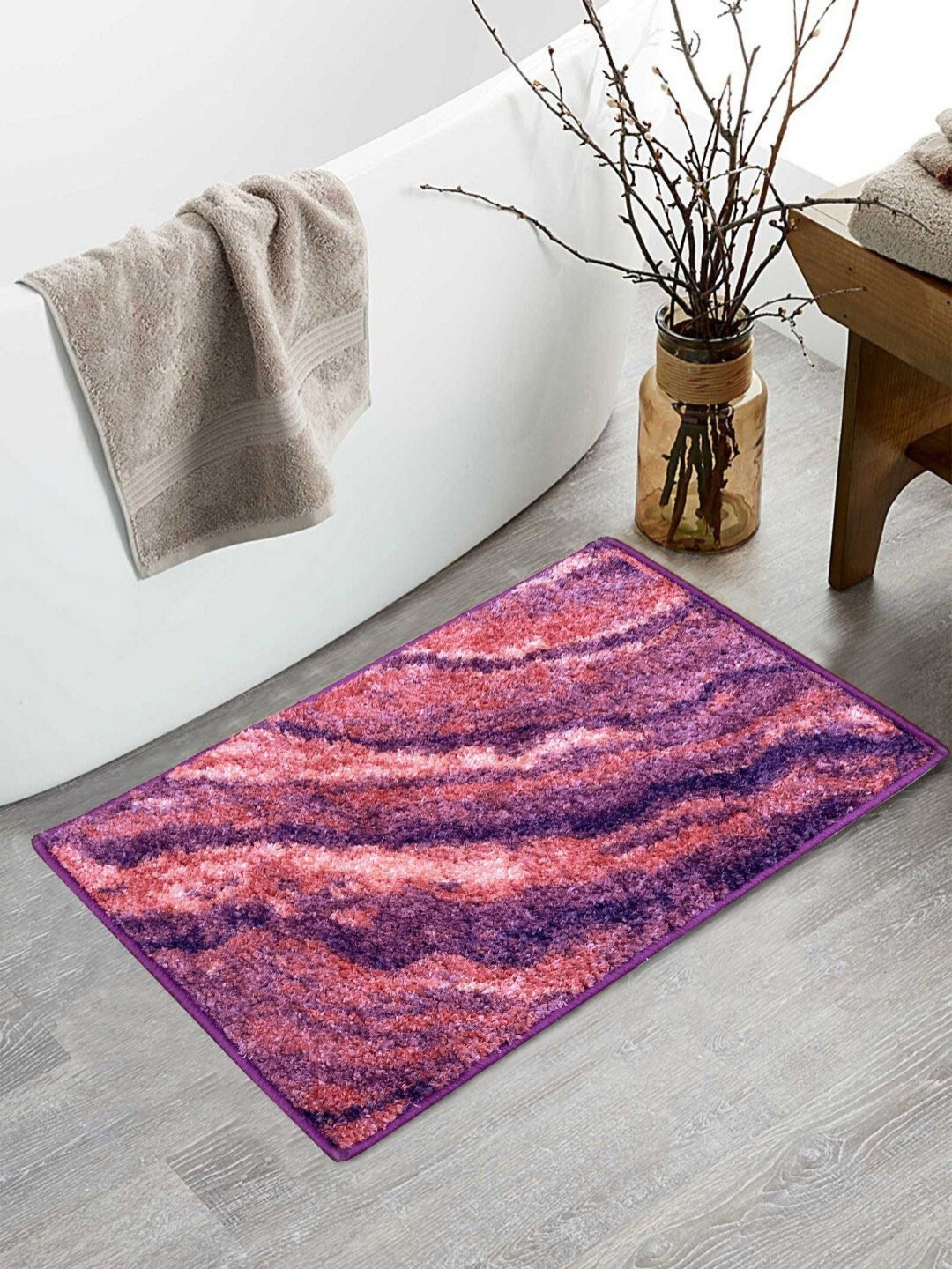 BIANCA Pink & Purple Abstract Printed 1600 GSM Anti Skid Bath Rug