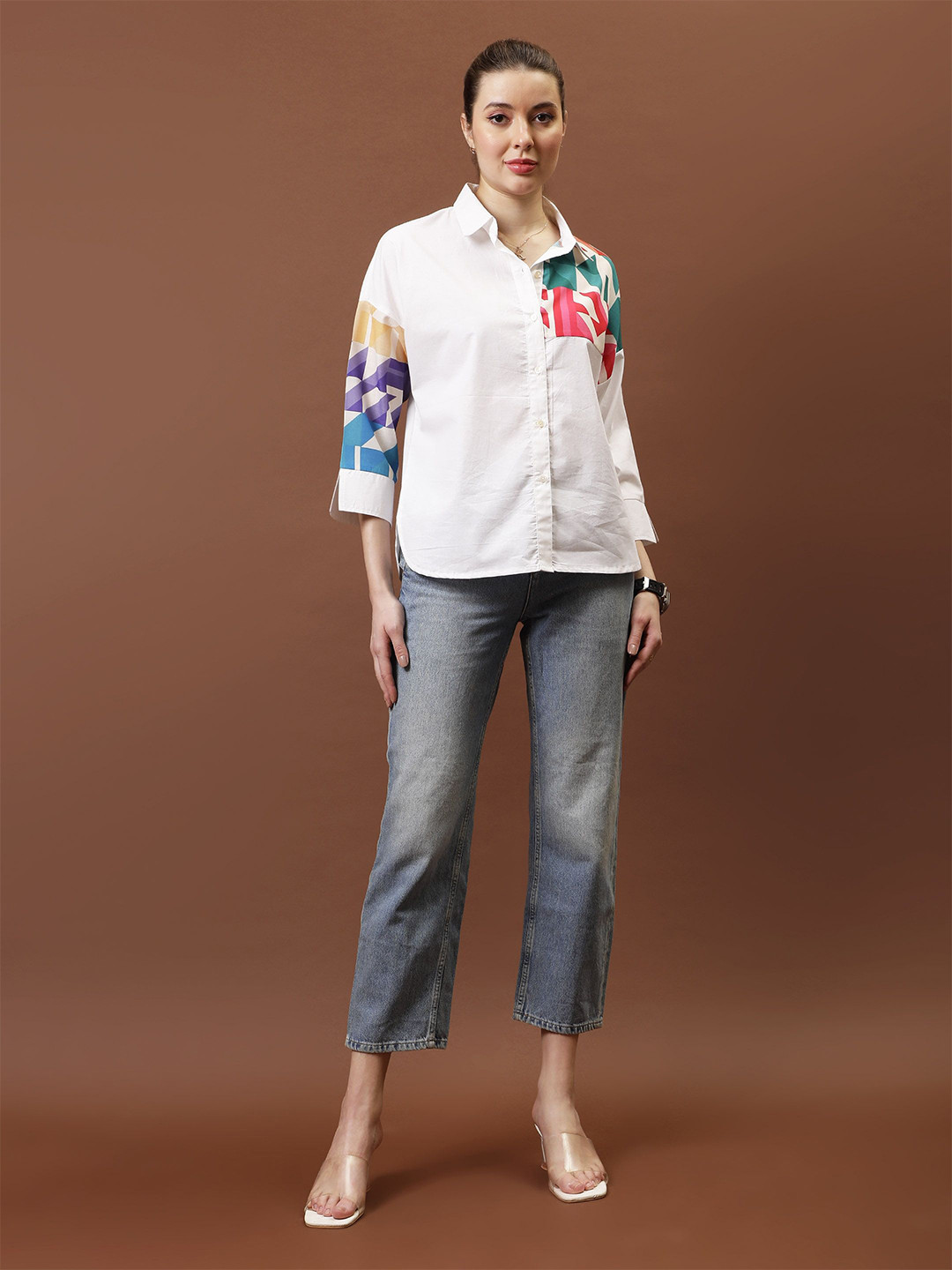 Athena Immutable Print Applique Cotton Shirt Style Top