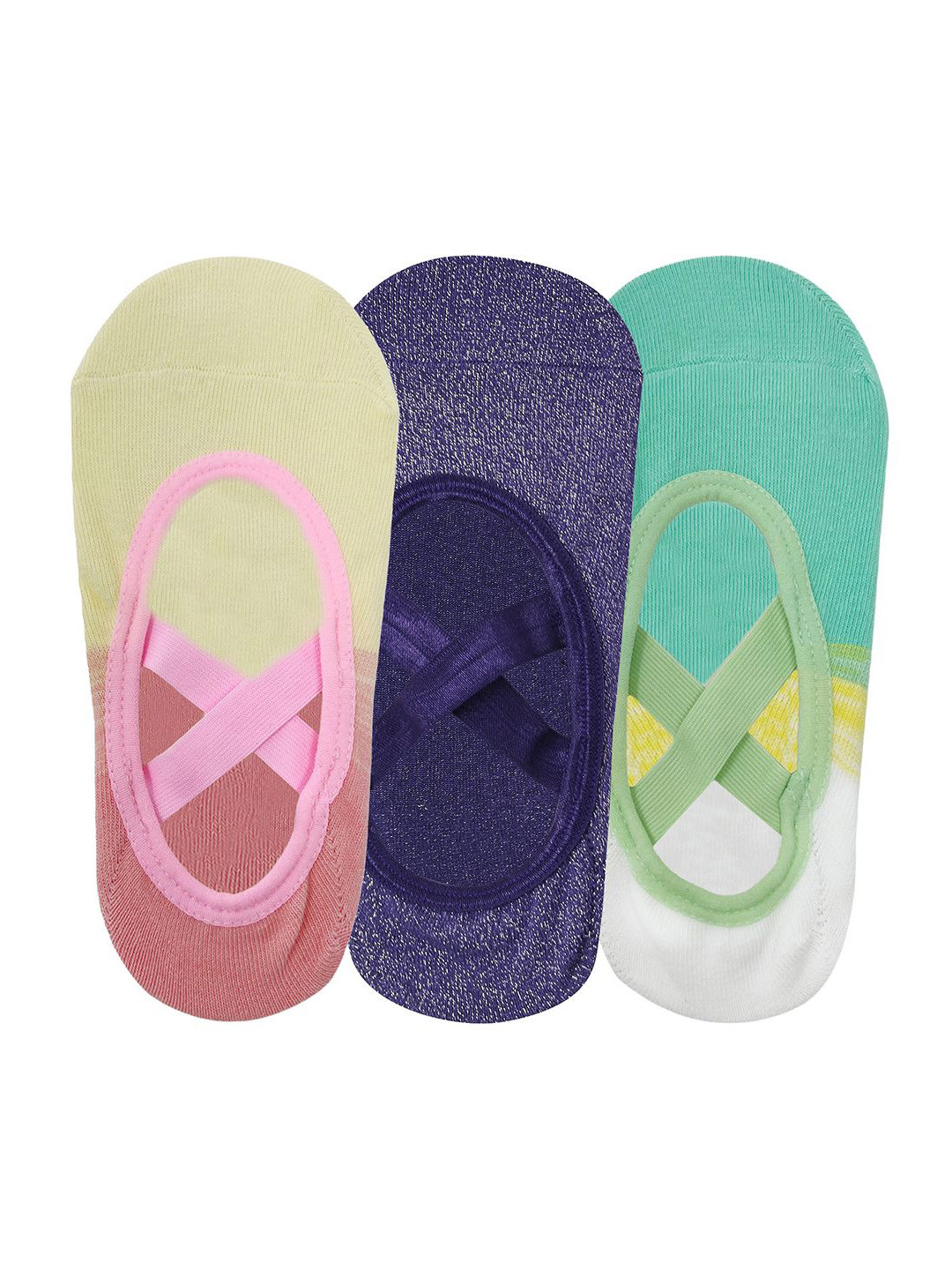 Mint & Oak Women Pack Of 3 Pilates Patterned Shoe Liners Socks