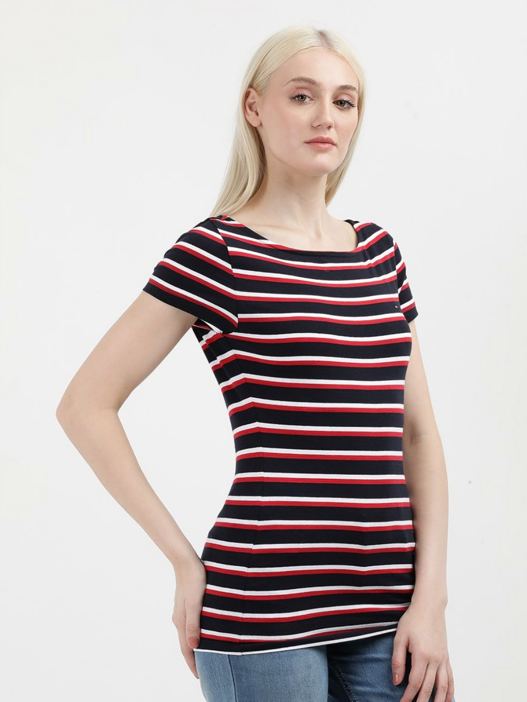Tommy Hilfiger Women Striped Nautical Boat Neck Cotton T-Shirt