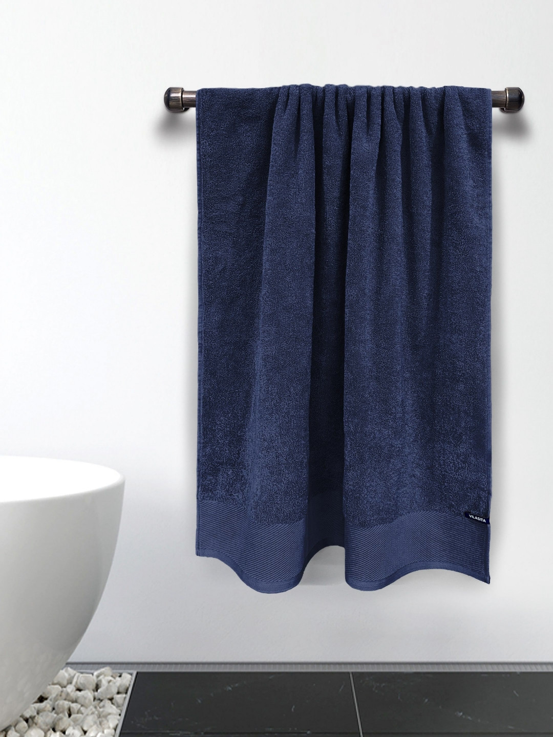 Myntra Elegant Homes Navy Blue Cotton 650 GSM Bath Towel