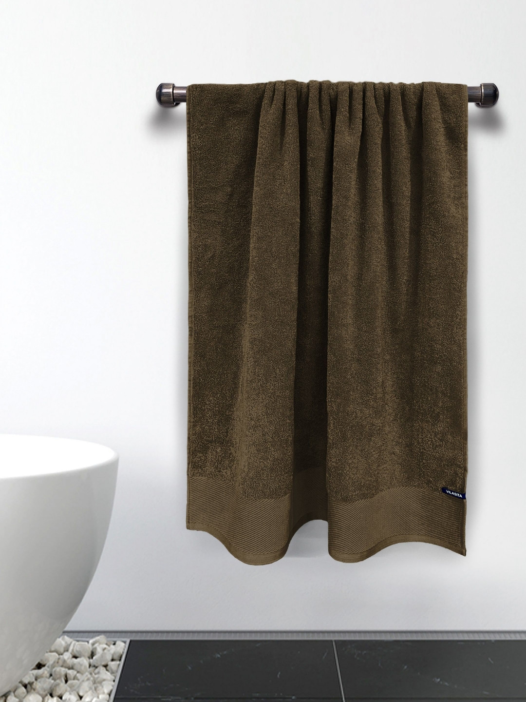 Myntra Elegant Homes Taupe Cotton 650 GSM Bath Towel