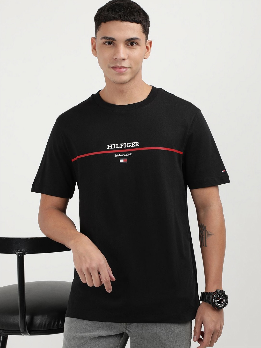 Tommy Hilfiger Men Printed Round Neck Cotton T-Shirt