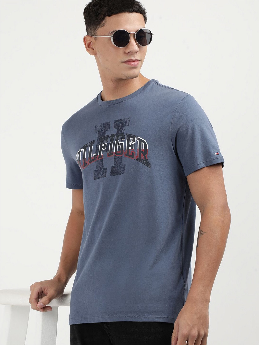 Tommy Hilfiger Men Typography or Slogan Printed Round Neck Cotton T-Shirt