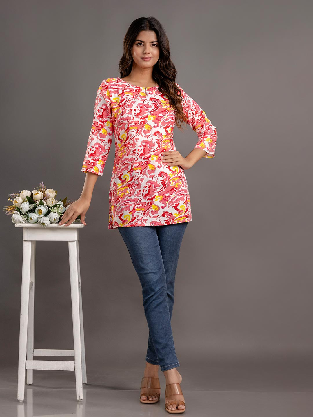 Shedika Floral Print Keyhole Neck Top
