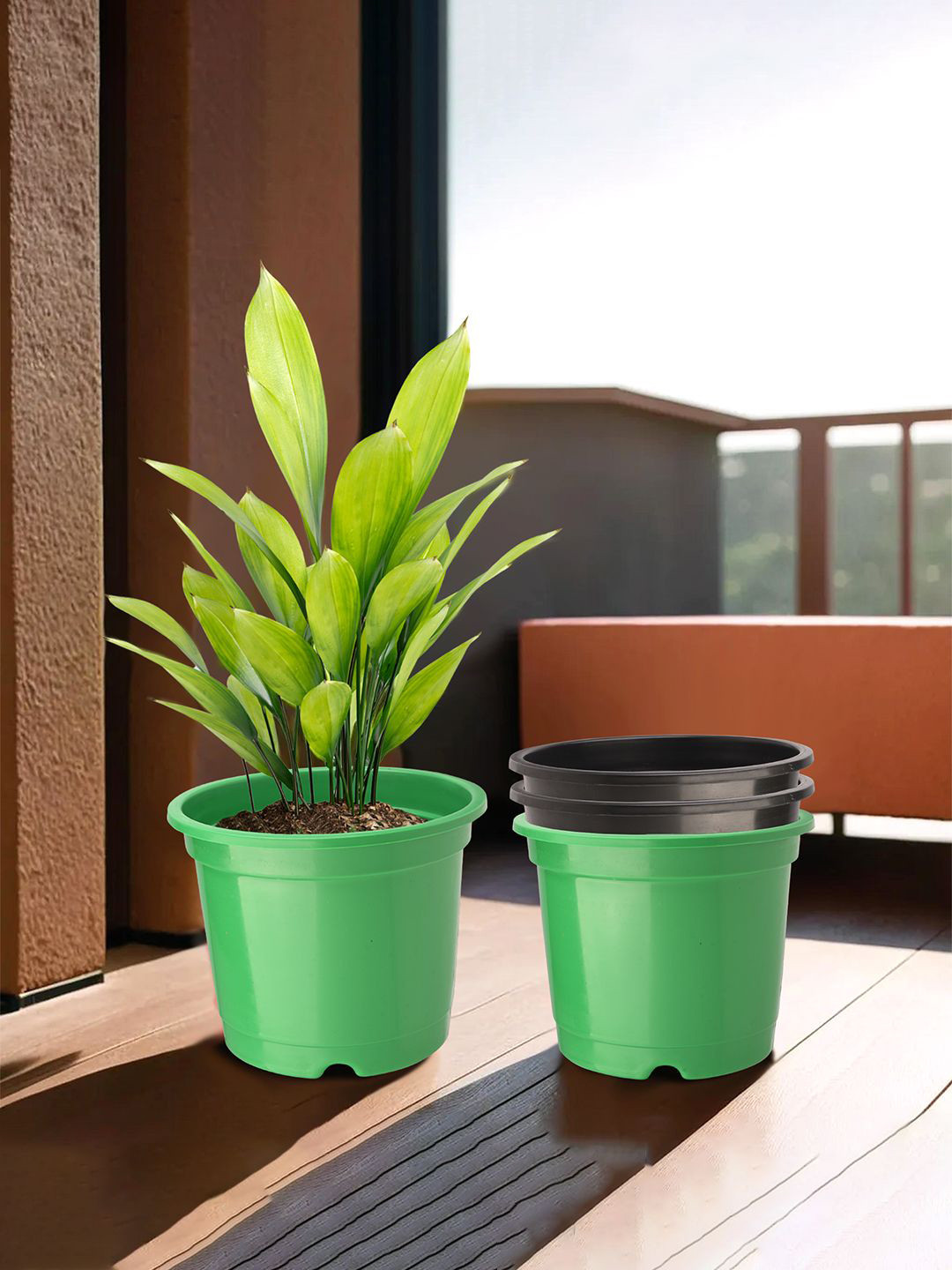 Kuber Industries Green & Black 4 Pieces Light weight Planters