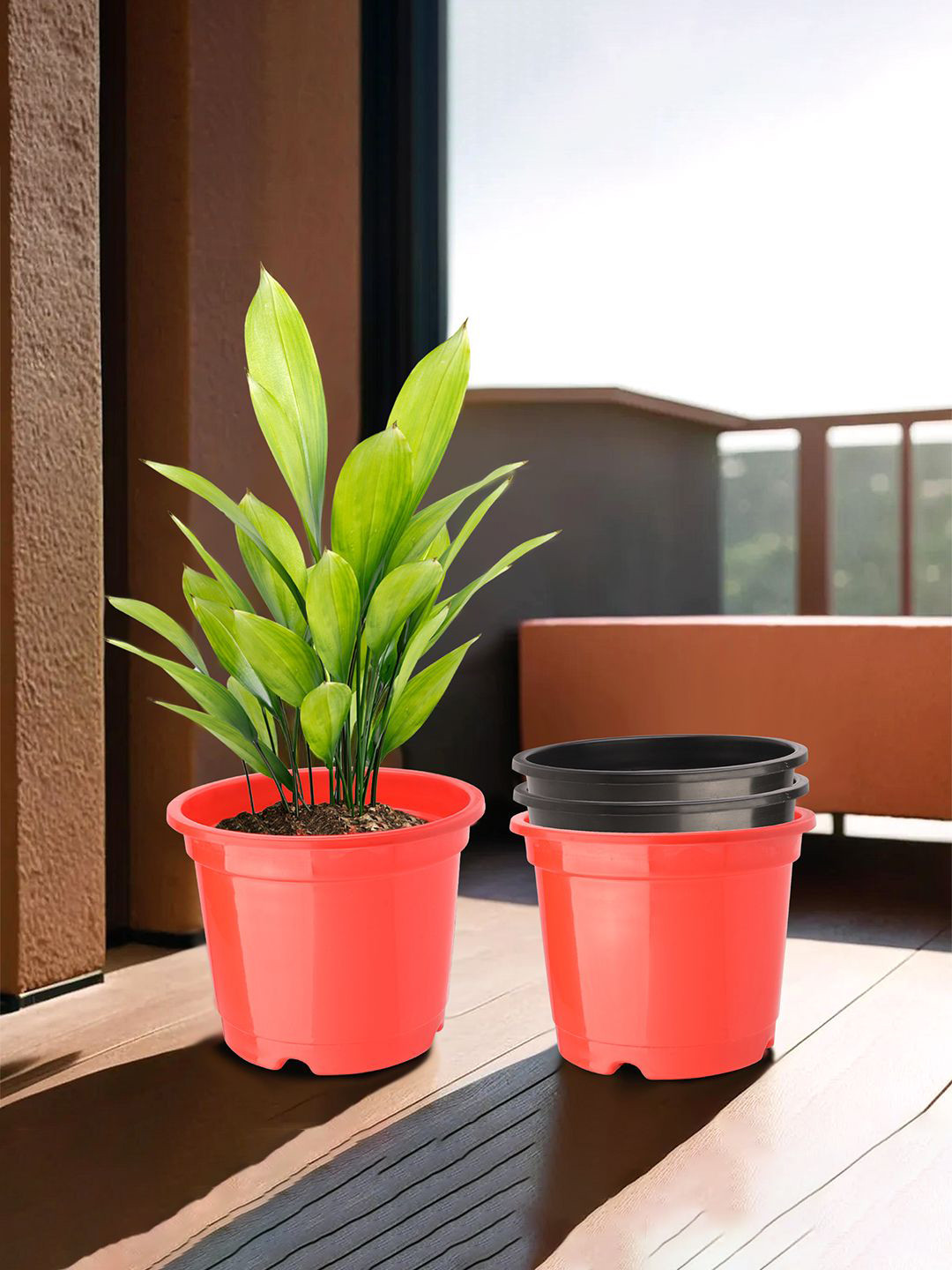 Kuber Industries Red & Black 4 Pieces Phooldaan Durable Planters