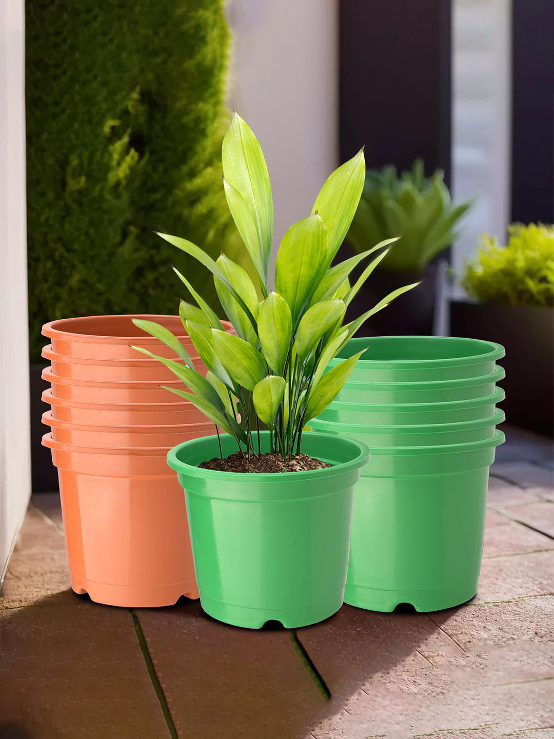 Kuber Industries Green & Brown Colored 12 Pieces Lightweight Planters