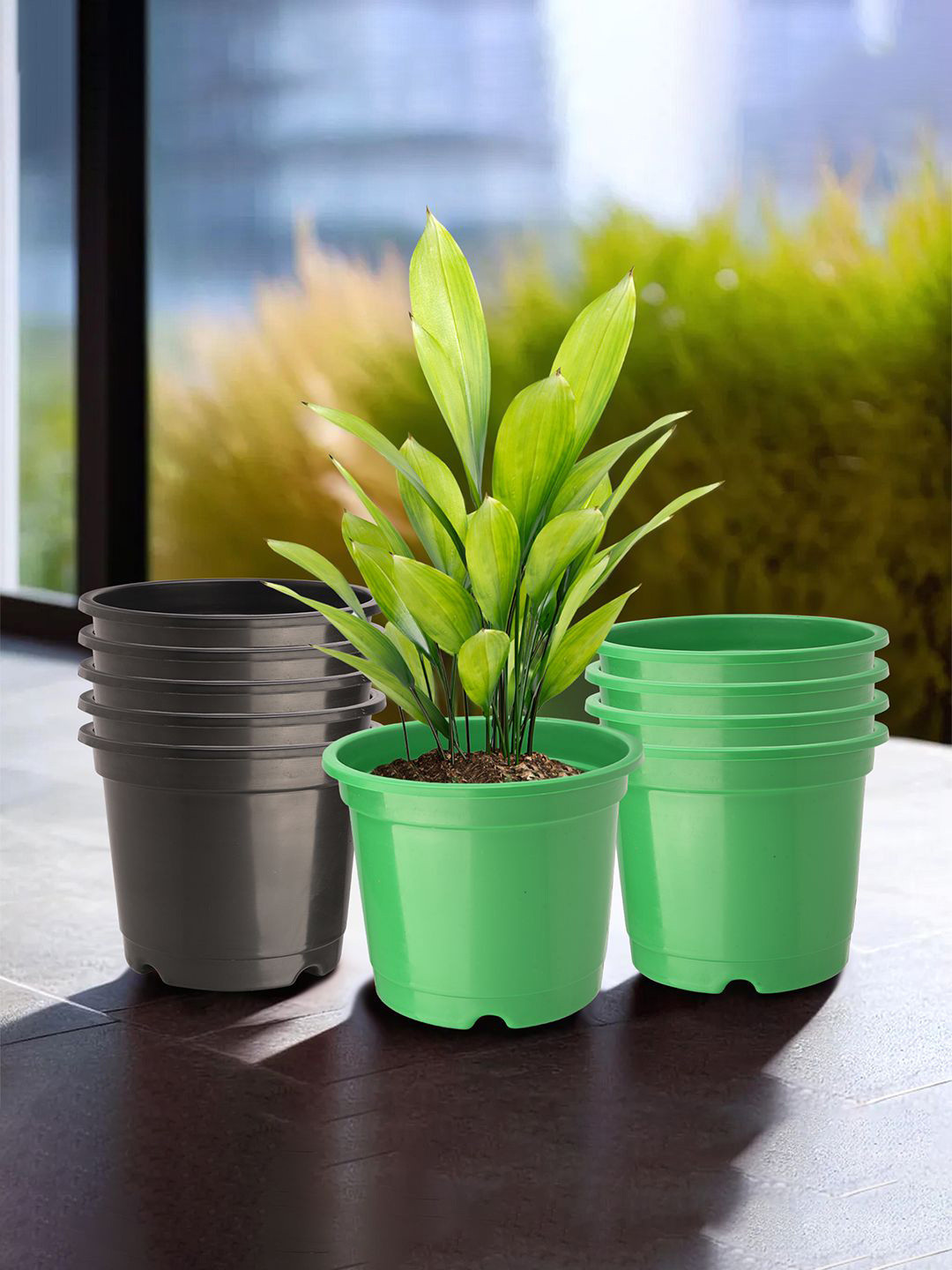 Kuber Industries Black & Green 10 Pieces Durable Planters