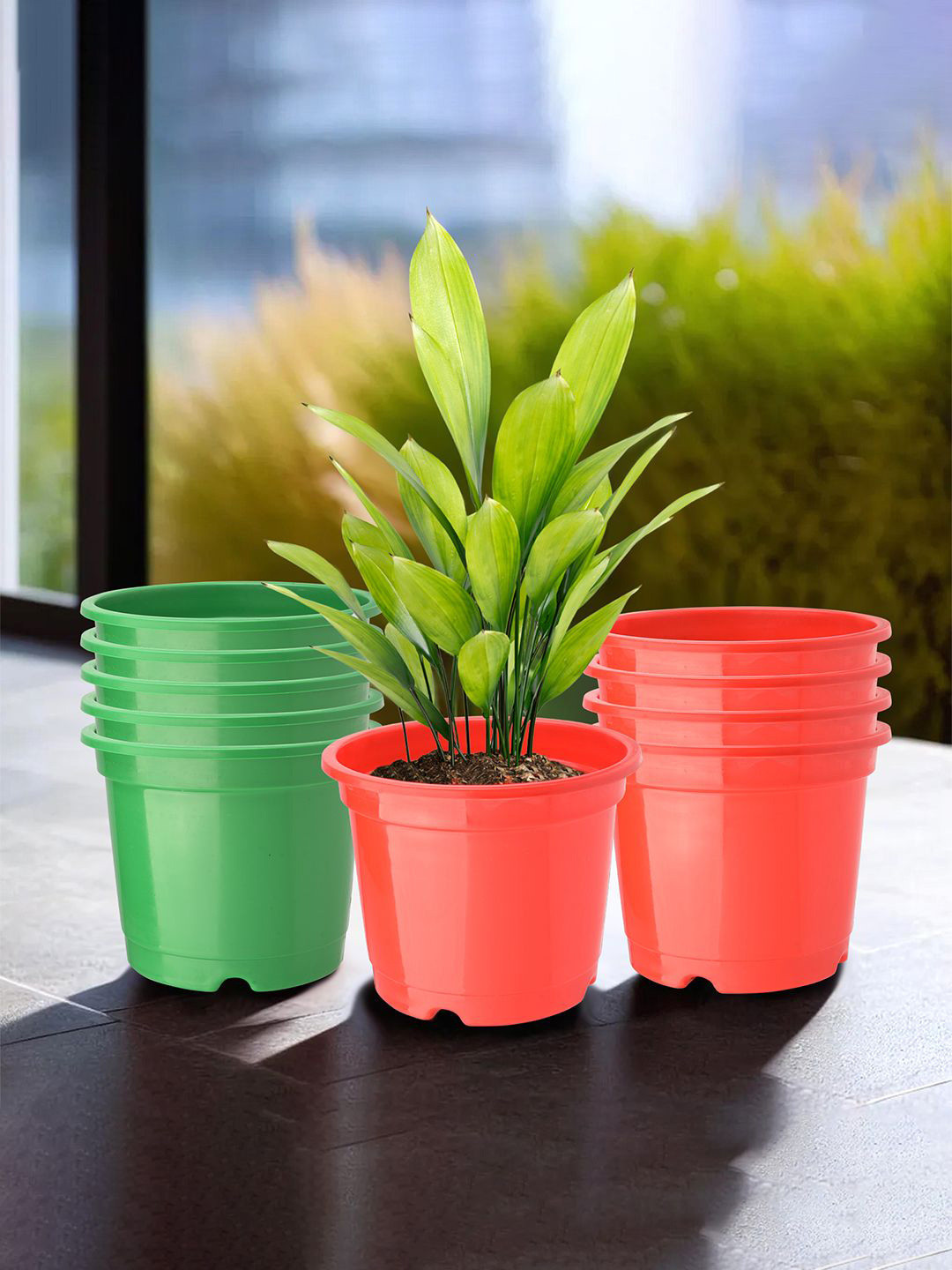 Kuber Industries Red & Green 10 Pieces Light weight Planters