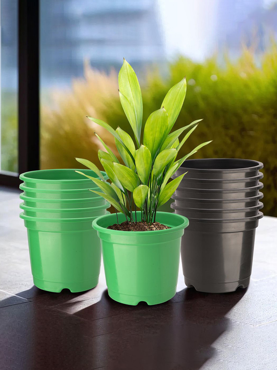 Kuber Industries Green & Black 12 Pieces Durable Planters