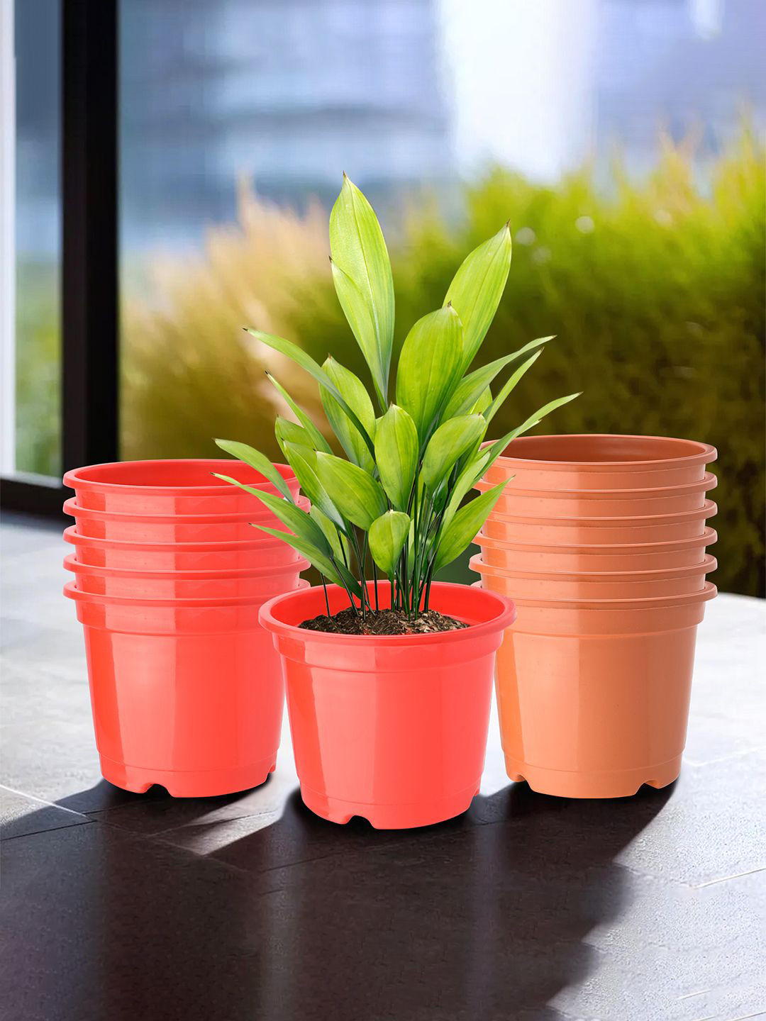 Kuber Industries 12 Pieces Red & Orange-Colored Planters