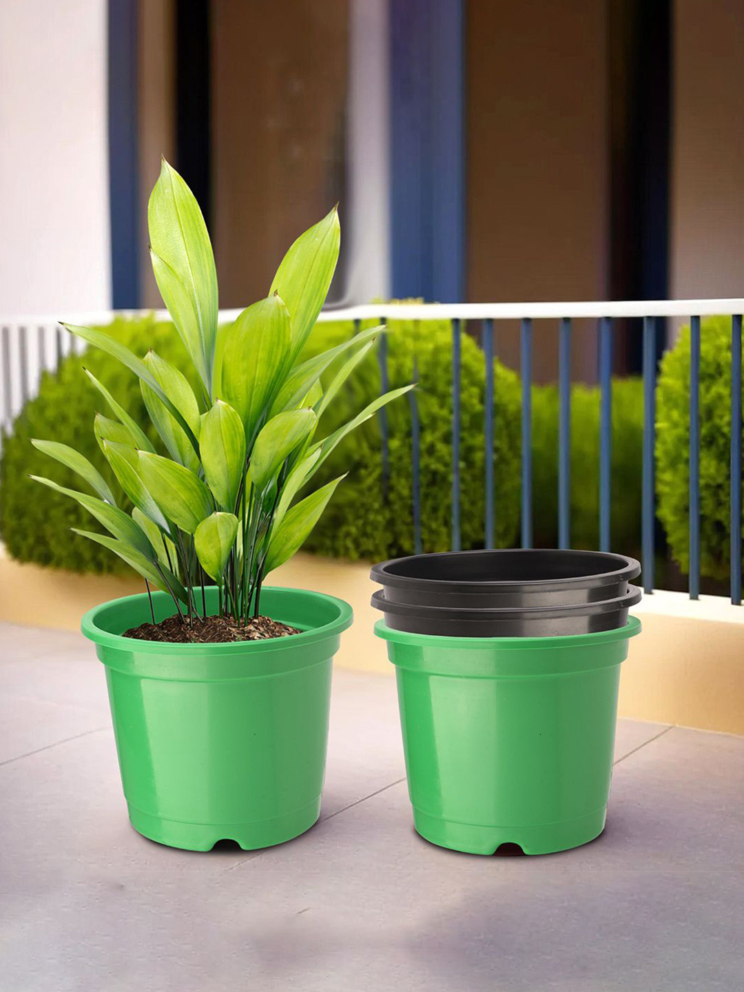 Kuber Industries Green & Black 4 Pieces Durable Round Planters