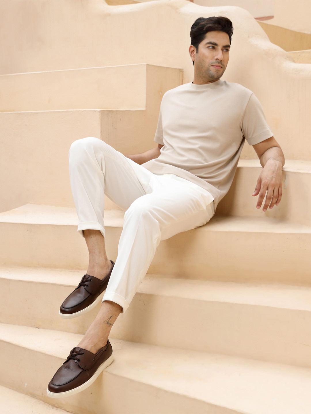 THOMAS CRICK Men Leather Round Toe Lace Ups Boat Shoes