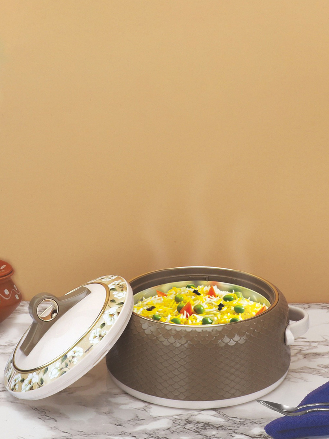 Nayasa Coral Dark Brown Insulated Serving Casserole with Lid- 2000 ml