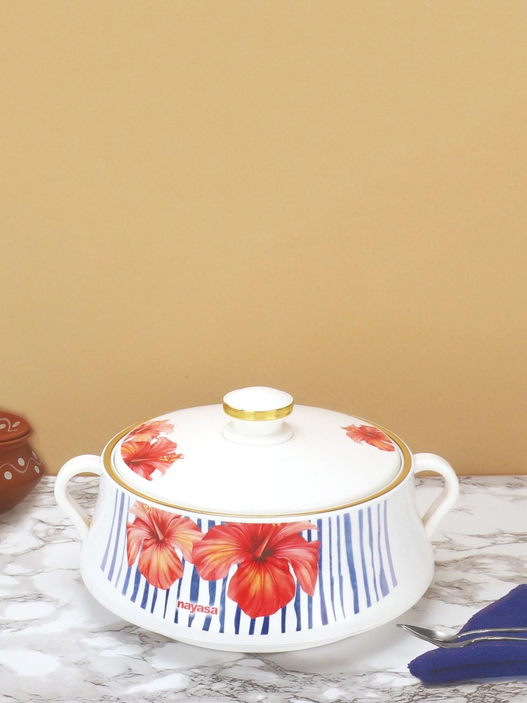 Nayasa Lorenzo Red & Blue Insulated Serving Casserole with Lid Casserole- 1500 ml