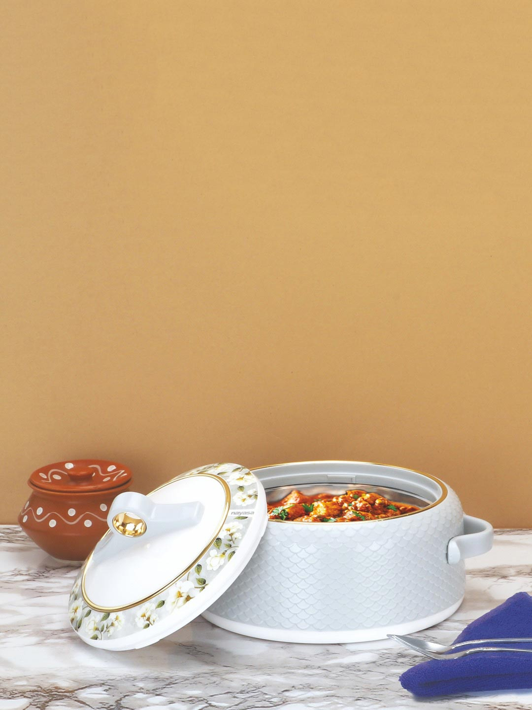 Nayasa Coral Grey Insulated Serving Casserole With Lid- 1500 ml