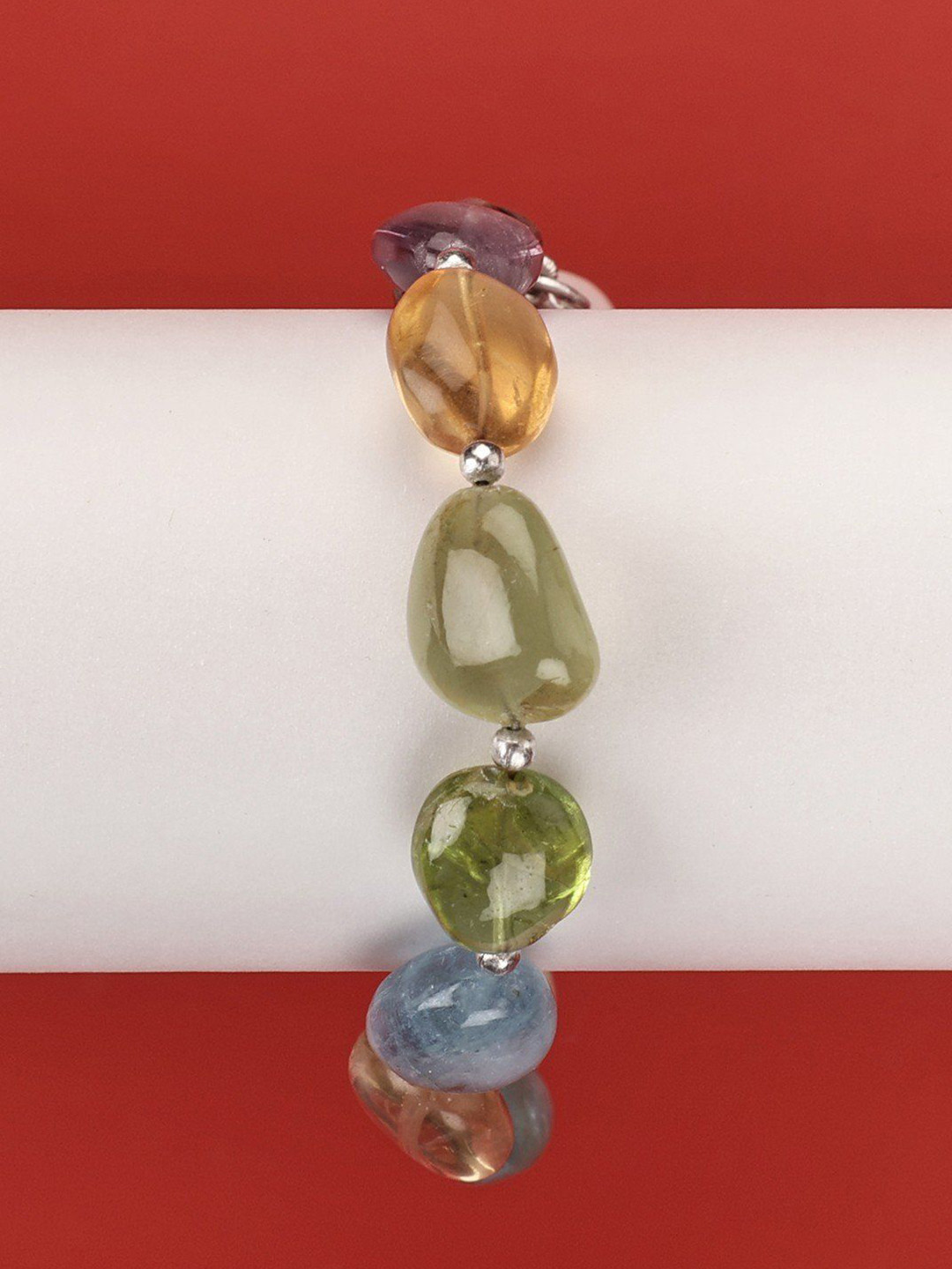 Exotic India Multiple Gemstones Sterling Silver Bracelet