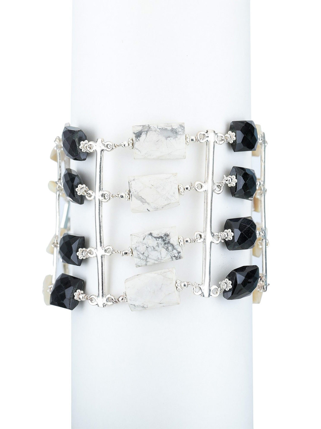 Exotic India Square Gemstone Sterling Silver Bracelet
