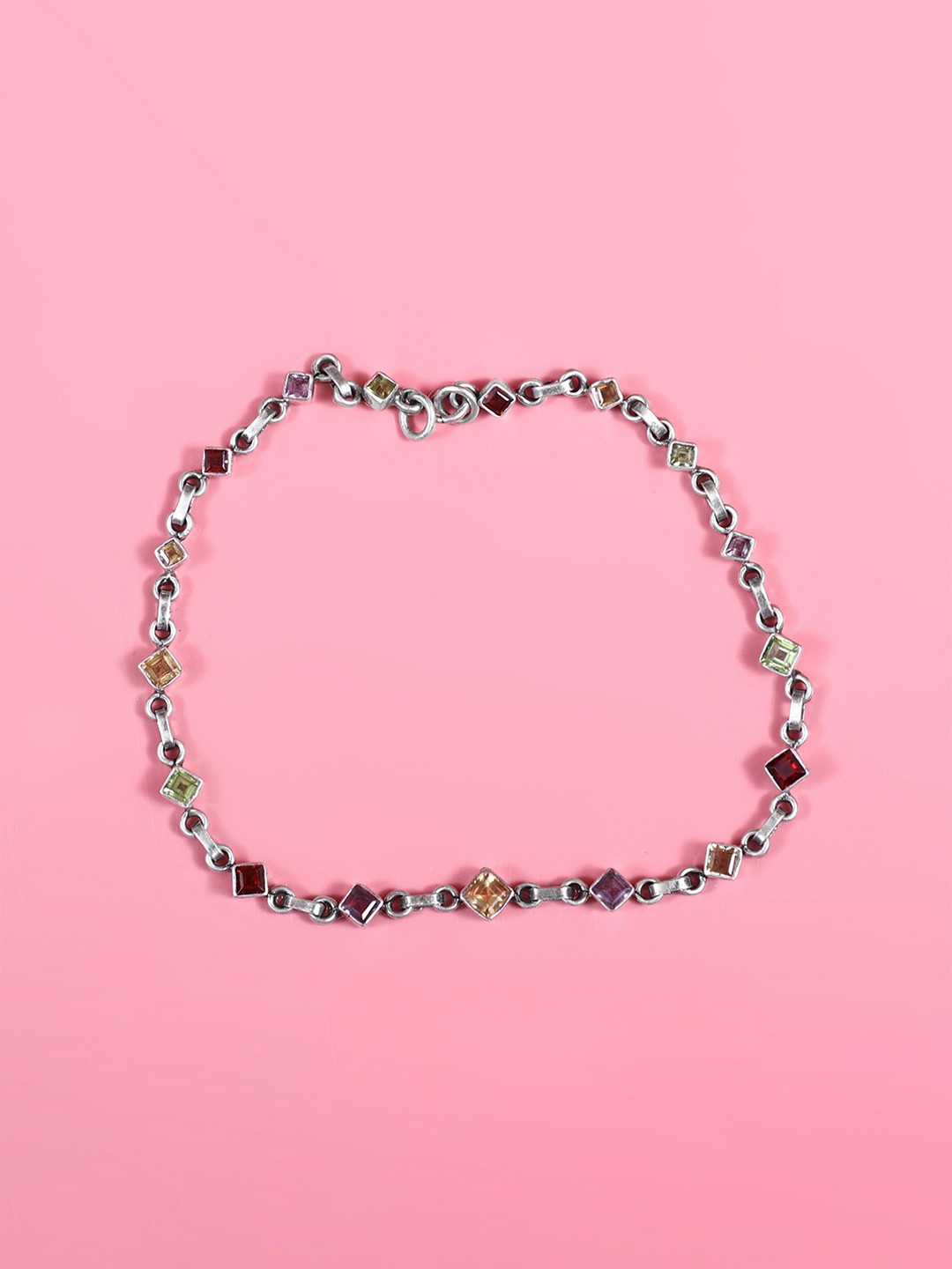 Exotic India Faceted Multiple Gemstone Sterling Silver Bracelet