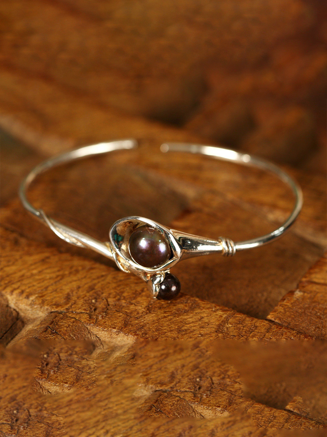 Exotic India White Pearl Flower Branch Sterling Silver Open Bracelet