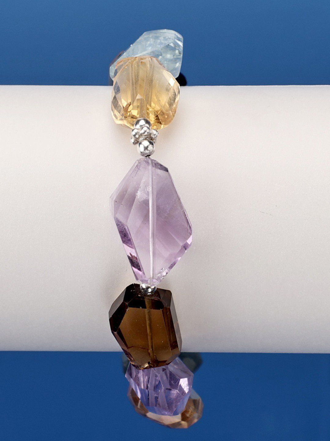 Exotic India Multiple Faceted Gemstone Sterling Silver Bracelet