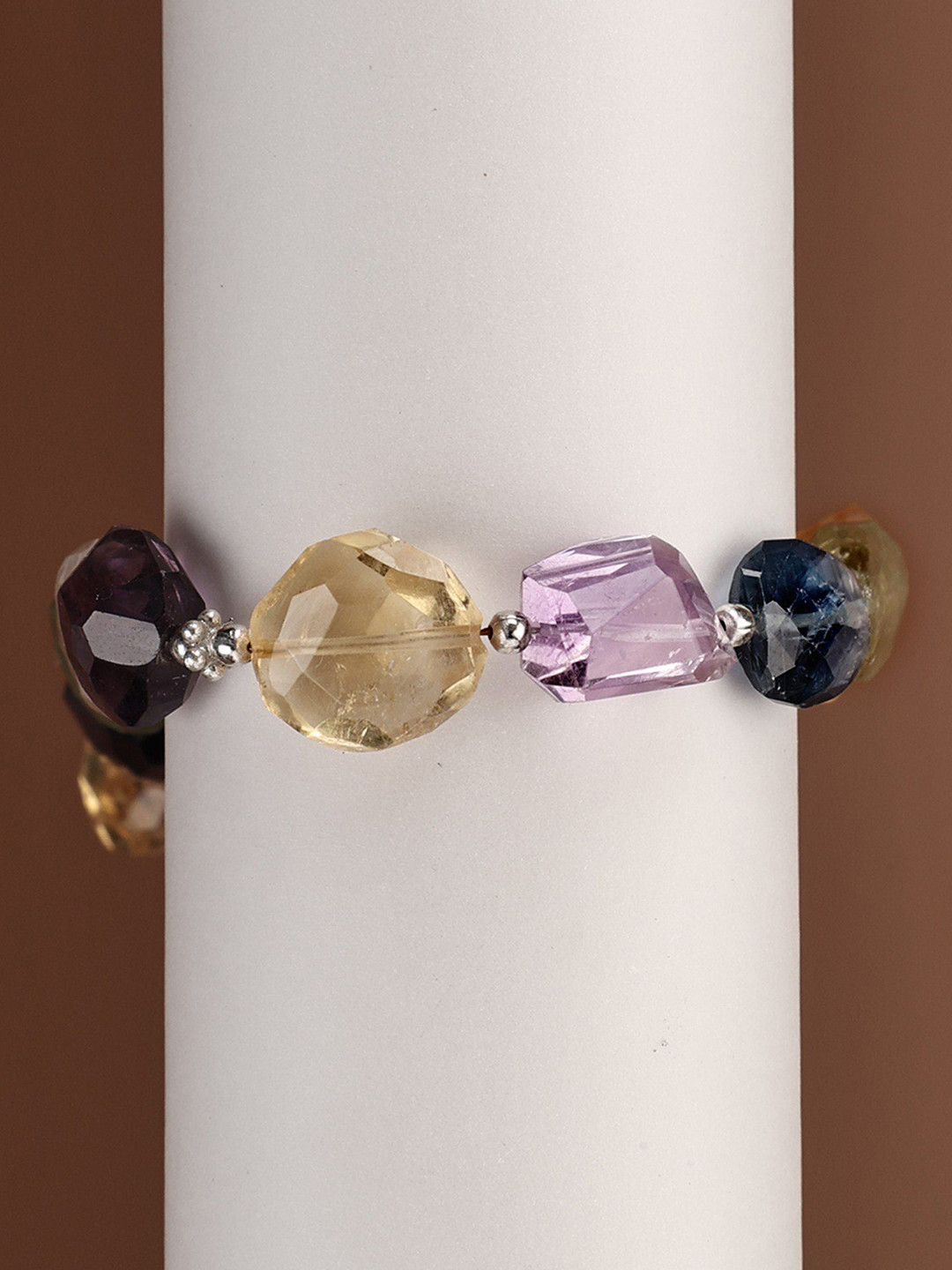 Exotic India Multiple Faceted Gemstone Sterling Silver Bracelet
