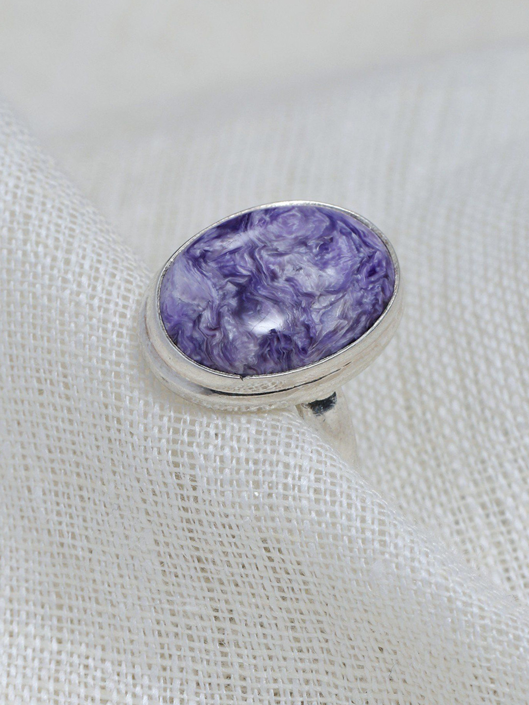 Exotic India Cherolite Gemstone Oval Cut Sterling Silver Ring