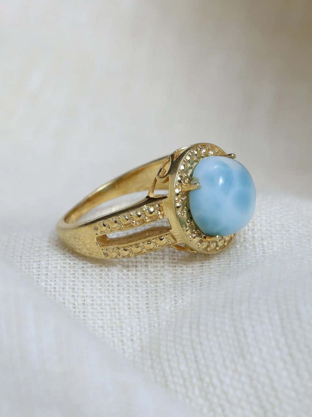 Exotic India Larimar Gemstone Gold-Plated Sterling Silver Ring