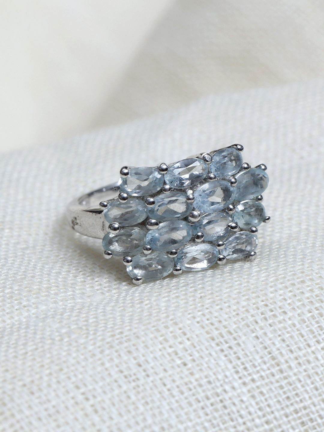 Exotic India Faceted Blue Topaz Gemstone Sterling Silver Ring