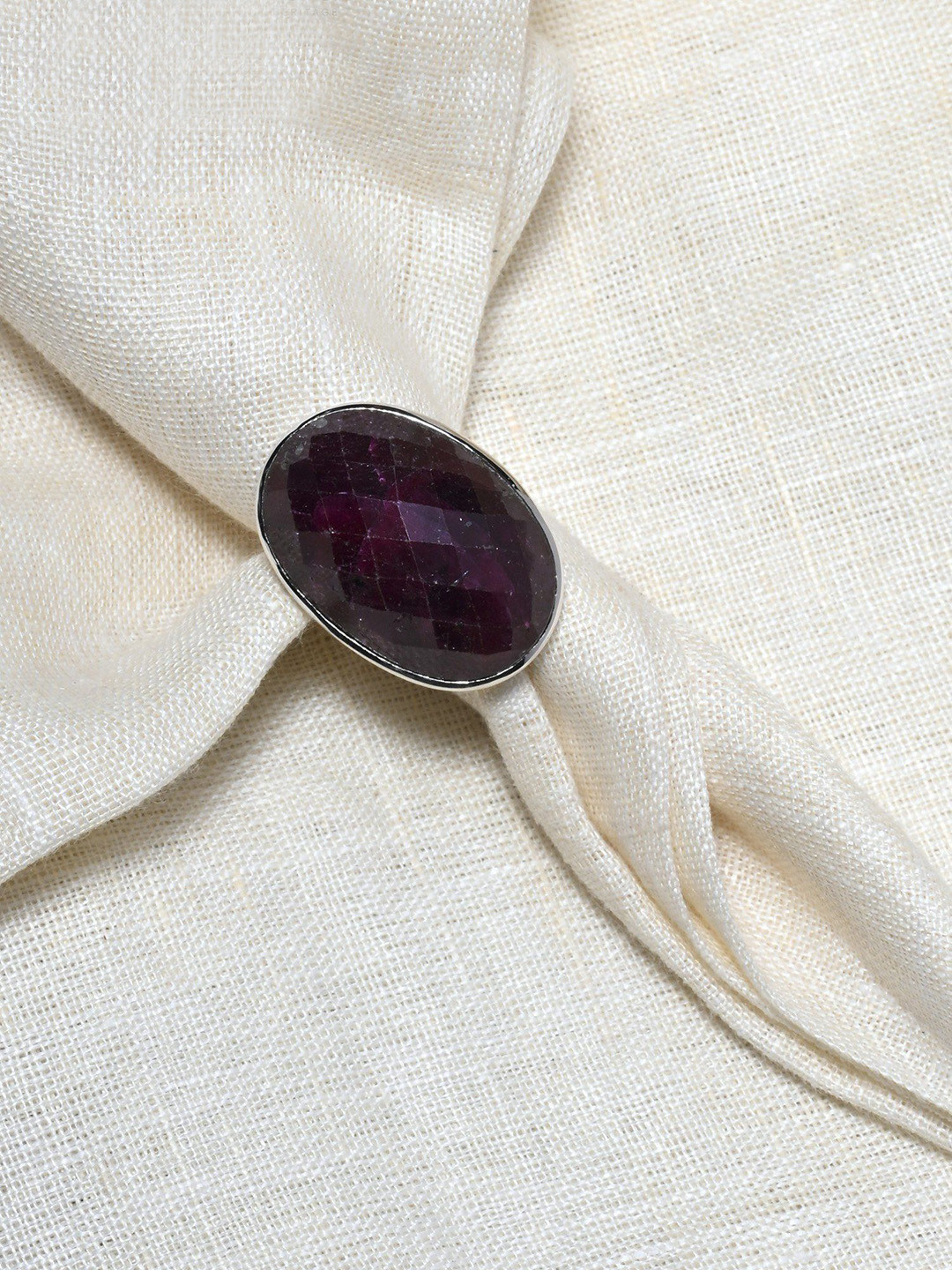 Exotic India Faceted Ruby Oval Shape Sterling Silver Ring