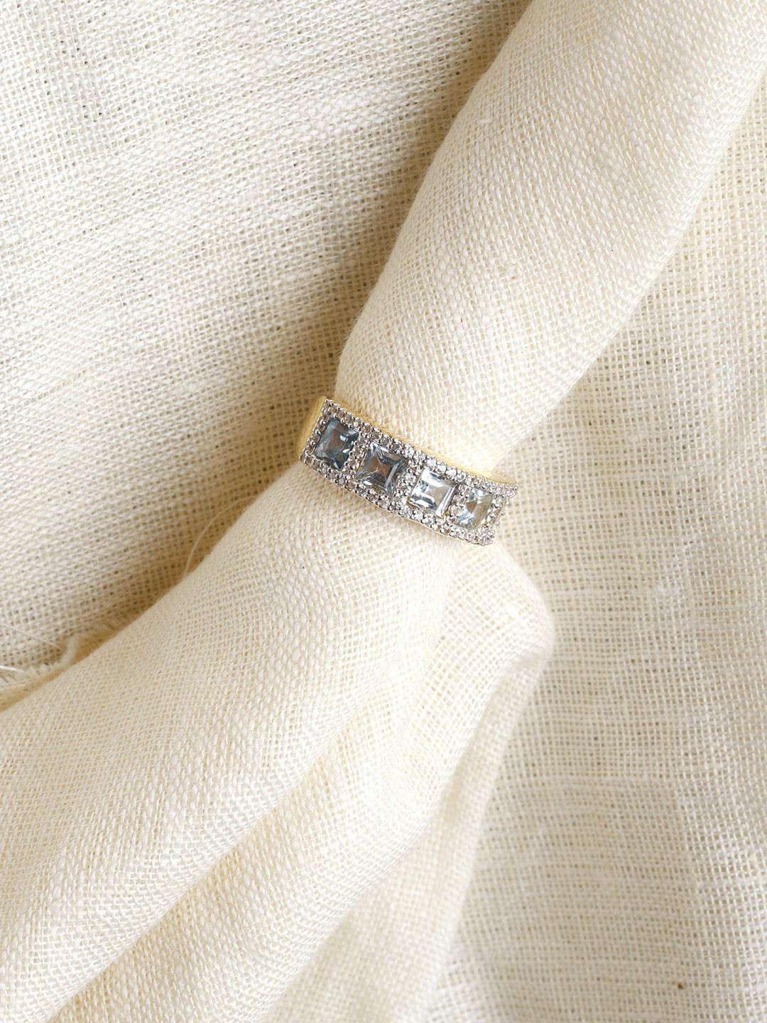 Exotic India Blue Topaz and Cubic Zirconia Gold-Plated Sterling Silver Ring