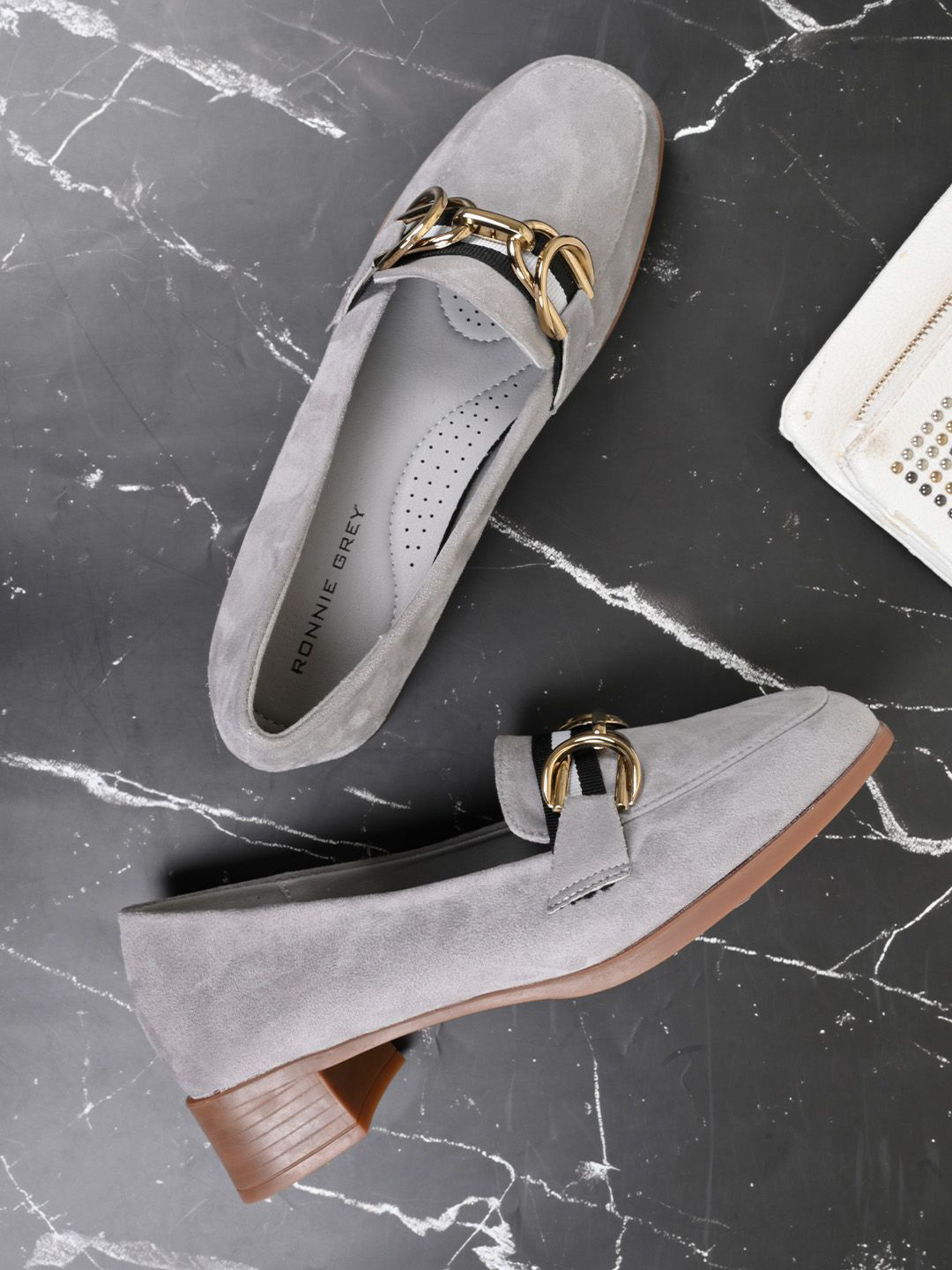 Ronnie Grey Women Solid PU Heeled Loafers