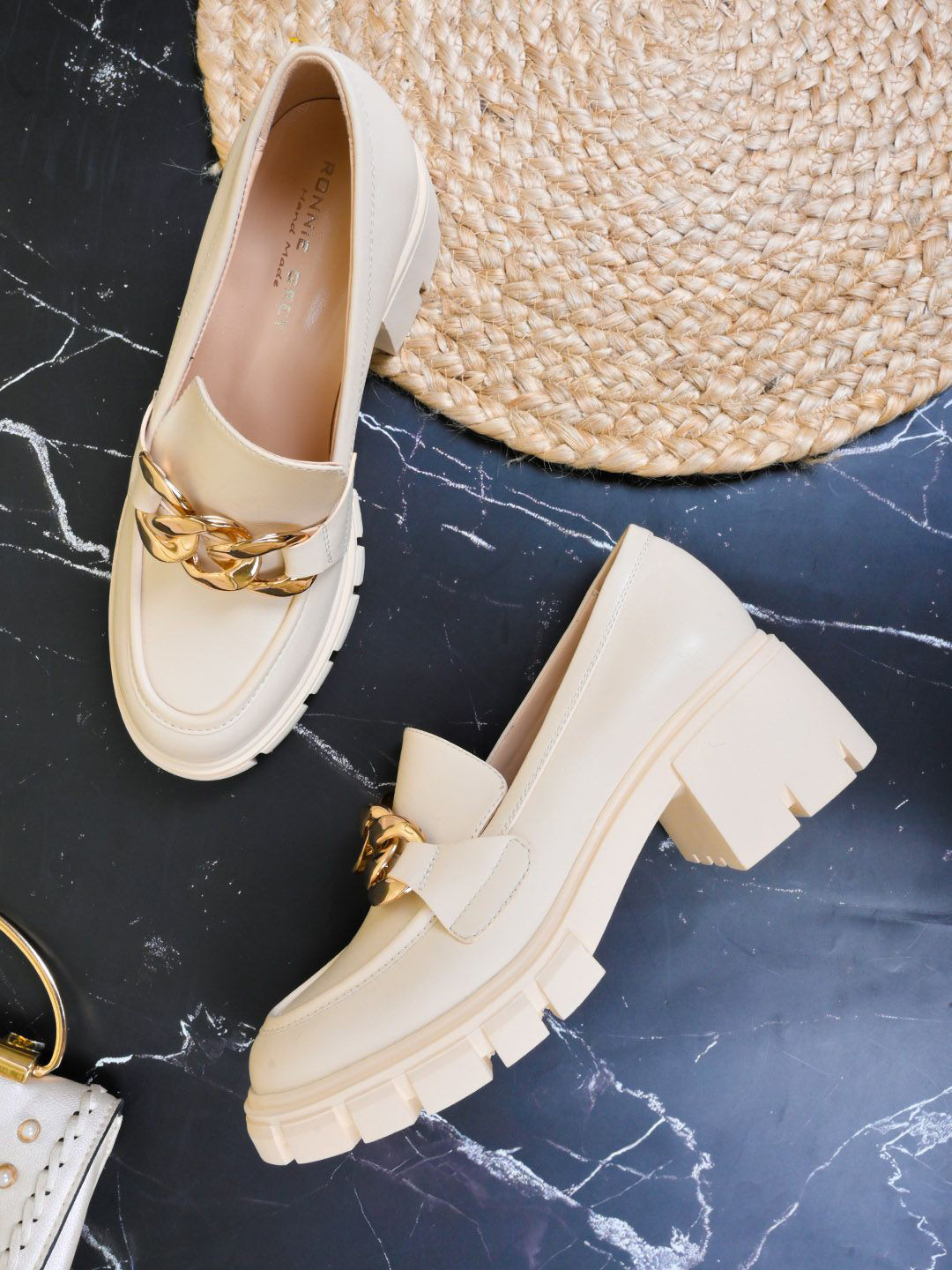 Ronnie Grey Women Metal Emblembed Block Heeled Loafers