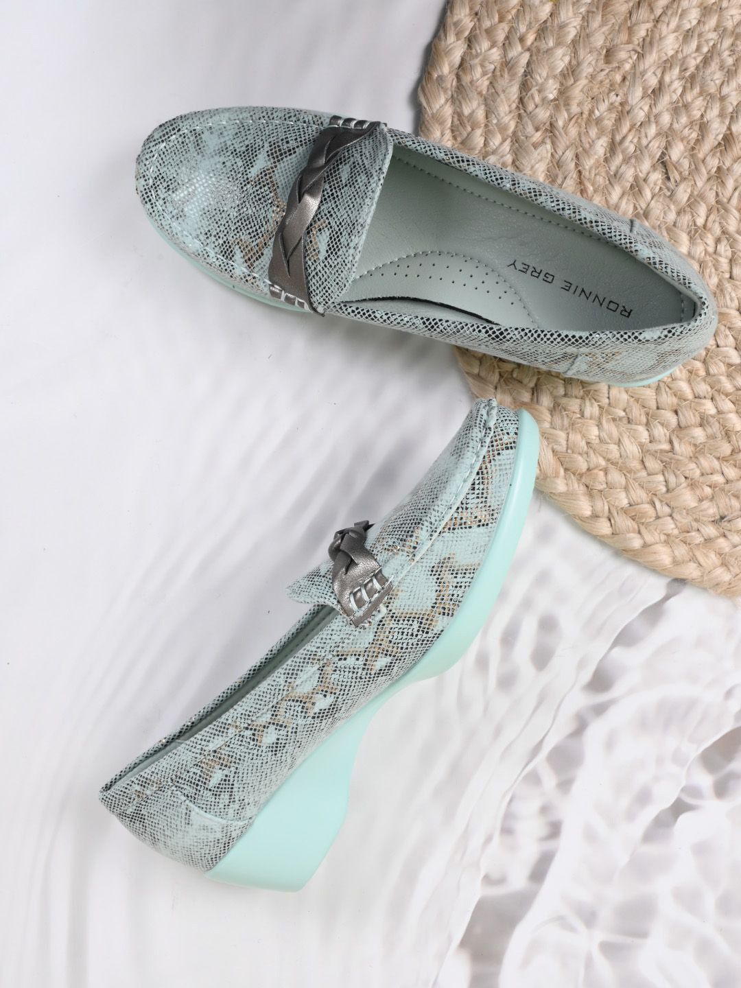 Ronnie Grey Women Printed PU Heeled Loafers