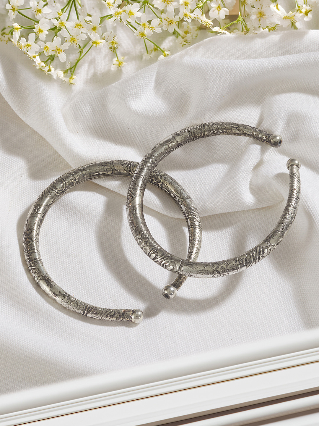 Saraf RS Jewellery Set Of 2 Oxidised Silver Plated Payal Anklets