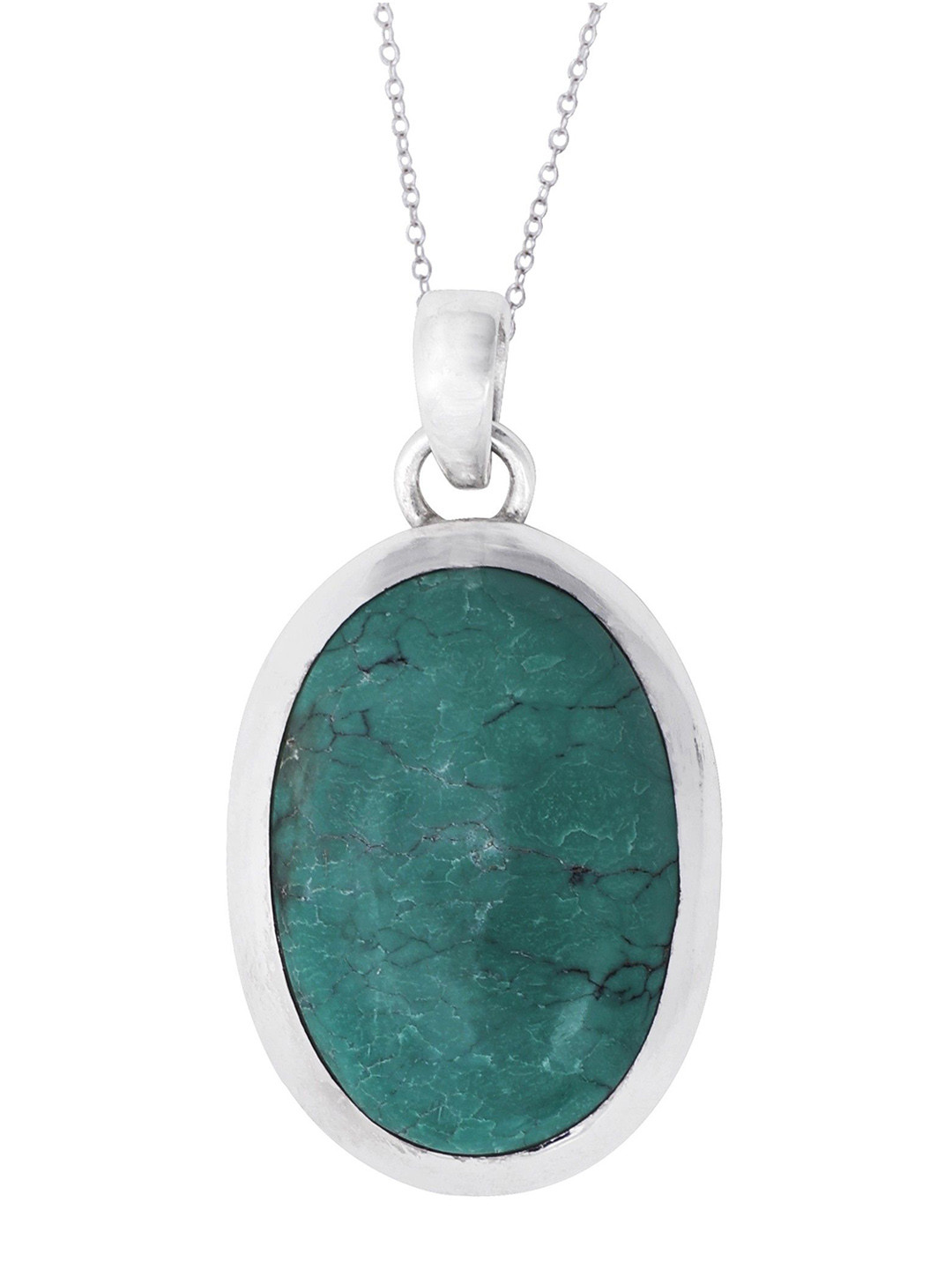 Exotic India Greenish Turquoise Stone Sterling Silver Pendant