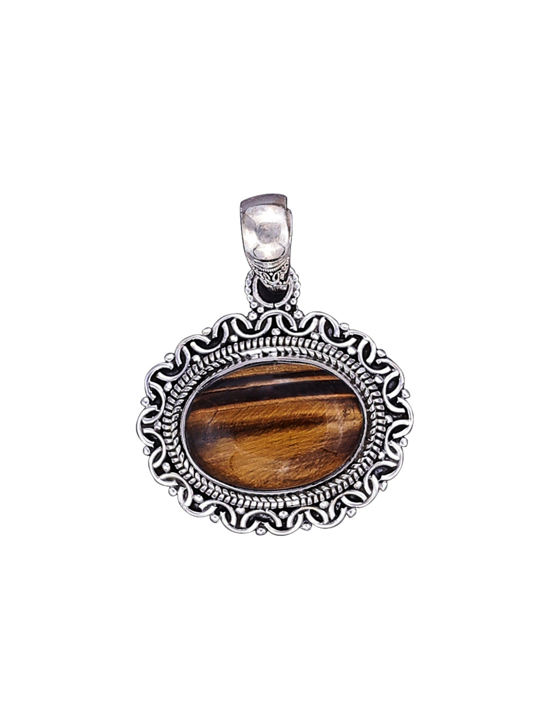 Exotic India Tiger Eye Stone Sterling Silver Pendant