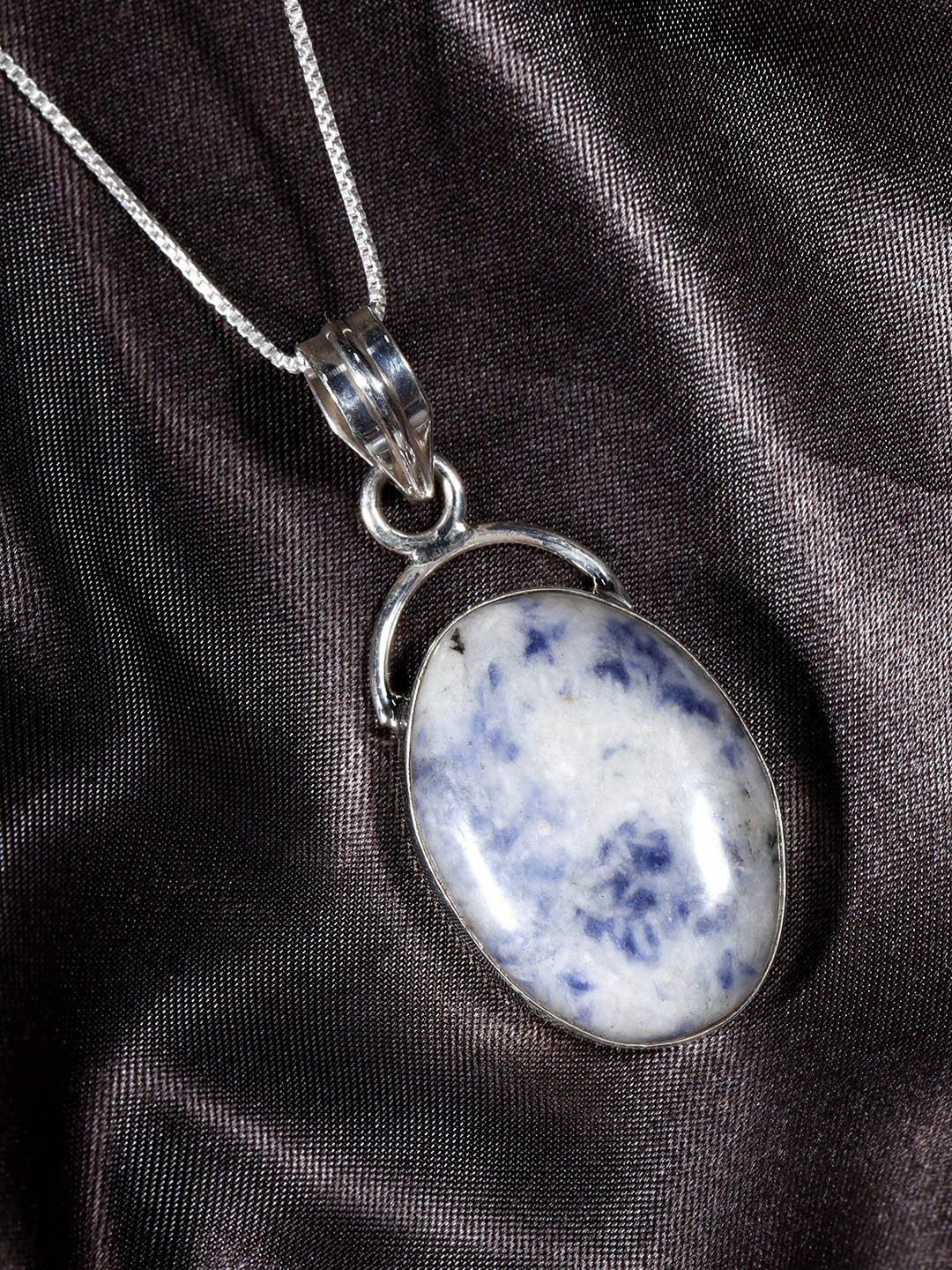 Exotic India Sodalite Gemstone Oval Sterling Silver Pendant