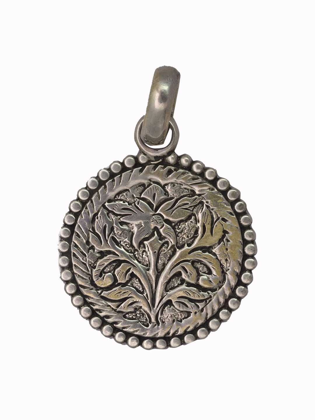 Exotic India Carved Flower Sterling Silver Pendant