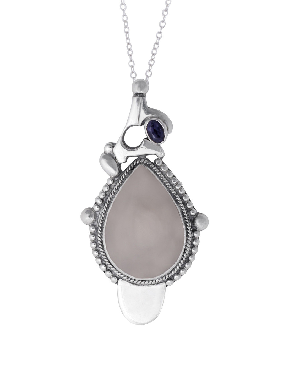 Exotic India Pale Chalcedony and Iolite Sterling Silver Pendant