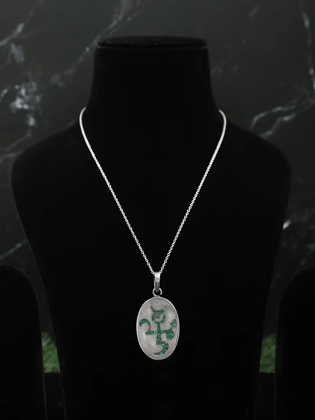 Exotic India Sterling Silver Oval Shape Pendant