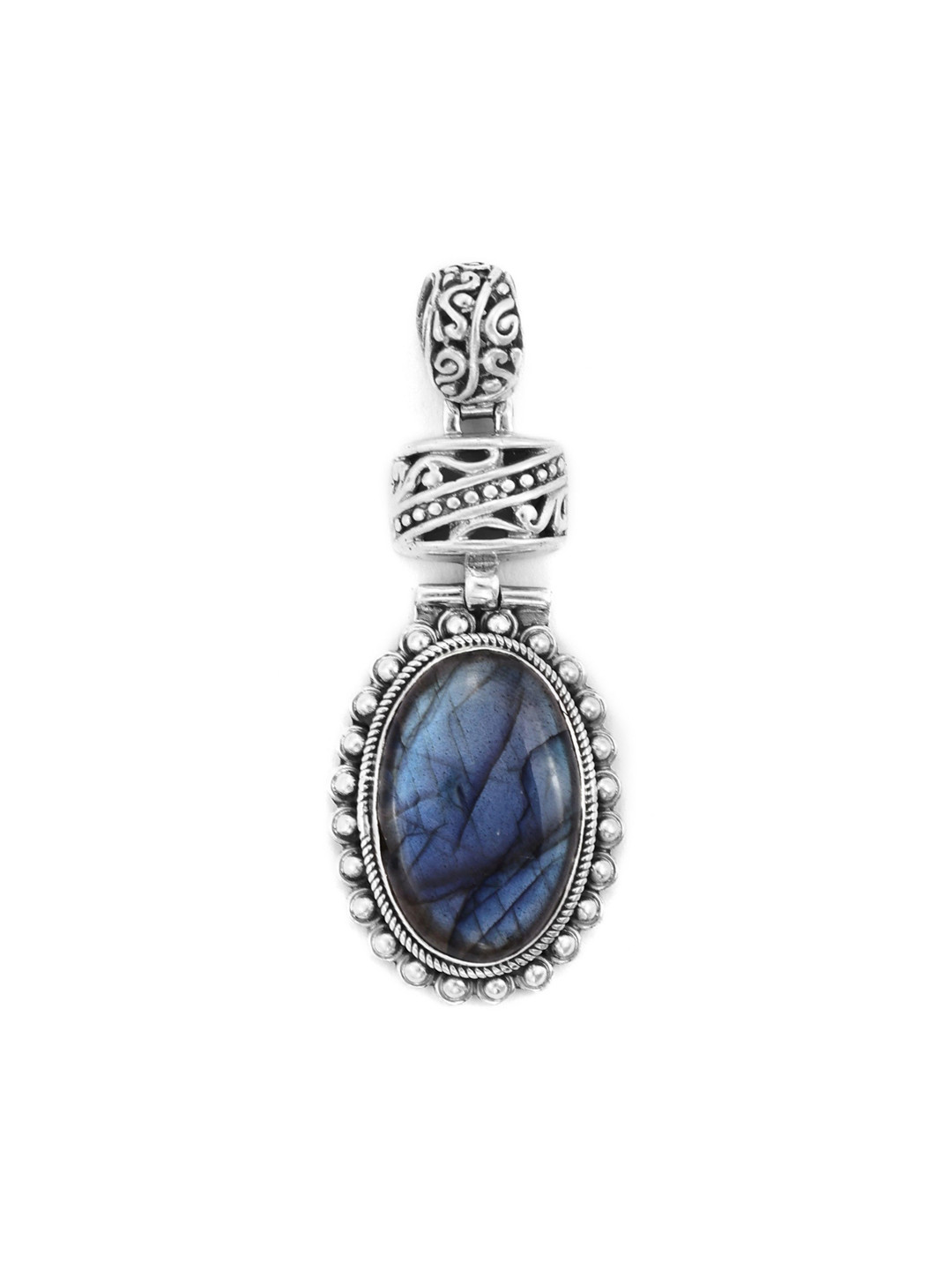 Exotic India Labradorite Gemstone Designer Sterling Silver Pendant