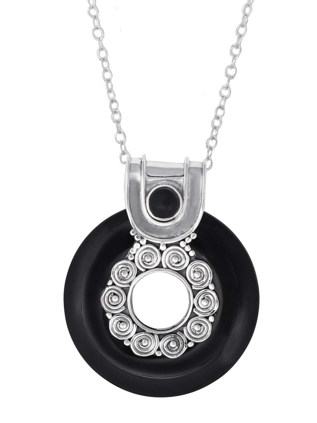 Exotic India Black Onxy Stone Sterling Silver Pendant
