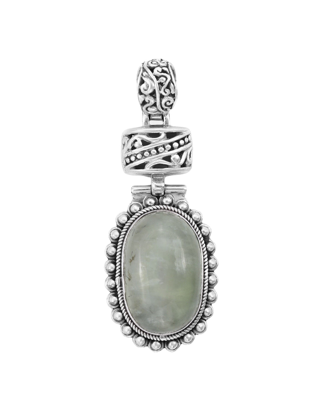 Exotic India Prehnite Gemstone Designer Sterling Silver Pendant