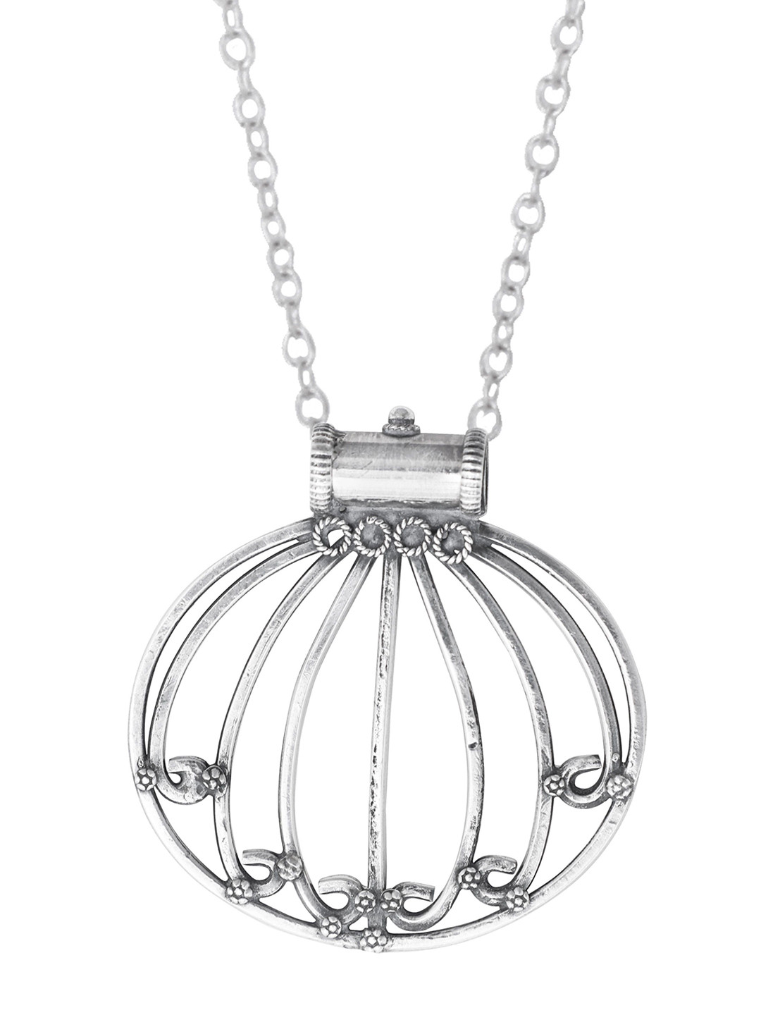 Exotic India Sterling Silver Lotus Designer Pendant