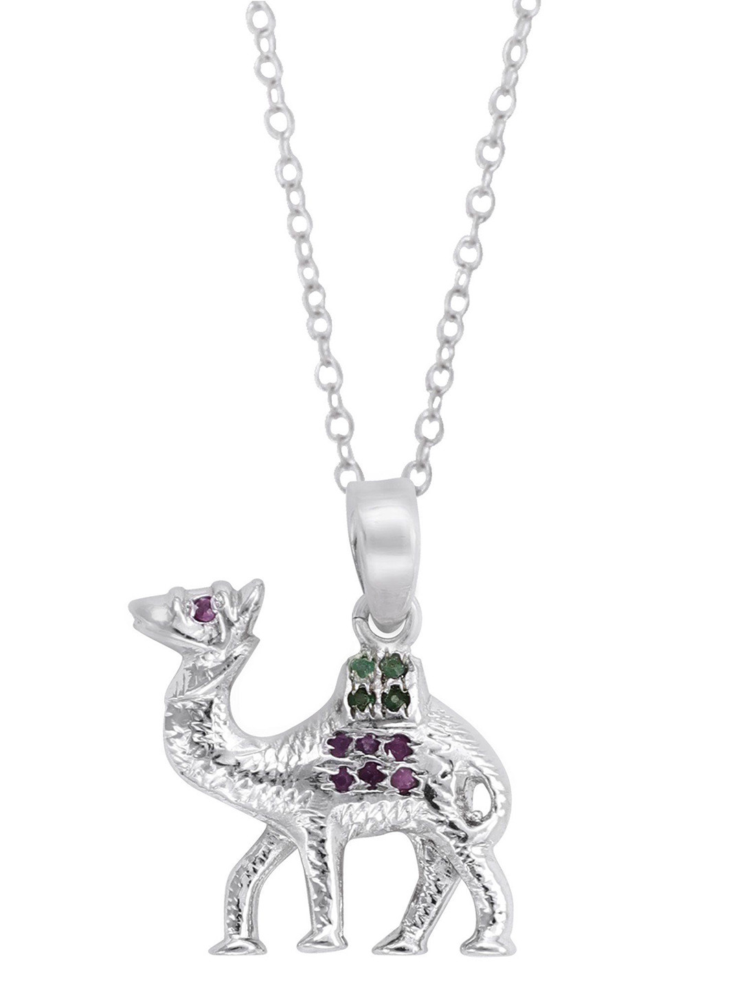 Exotic India Stylish Ruby & Sapphire, Emerald Sterling Silver Pendant